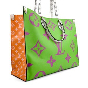 Louis Vuitton OnTheGo MM Bag in multicolor with oversized LV Monogram and gold-tone hardware.