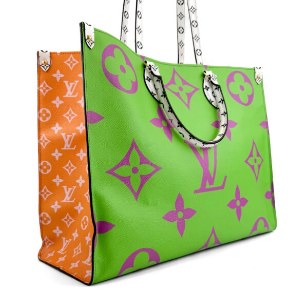 Borsa Louis Vuitton OnTheGo MM multicolore con monogramma LV oversize e finiture dorate.