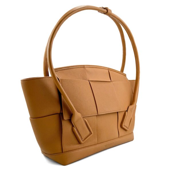 Bottega Veneta Arco Tote Bag in refined calfskin leather with oversized woven design.