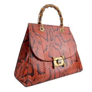 Gucci Custom VIP Exclusive Orange Python Top Handle Bag with bamboo handle and gold-tone hardware.