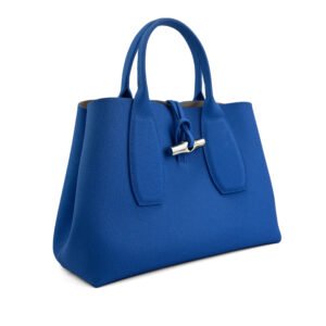 Longchamp Roseau Top Handle Bag in vibrant blue leather with silver-tone hardware.