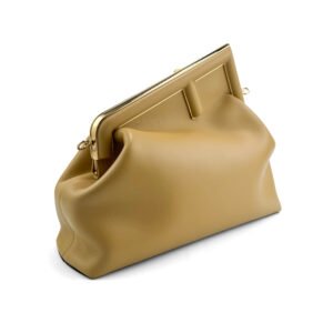 Fendi First Medium Bag in smooth beige leather with gold-tone hardware.