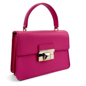 Furla Venere Top Handle Bag in fuchsia pink leather with gold-tone hardware.